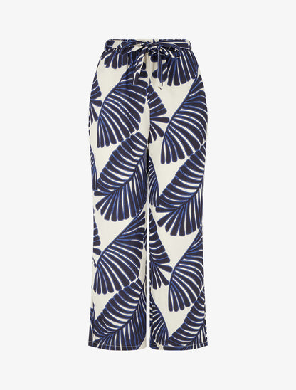 Pantalon droit motif feuillage - Marine - 1