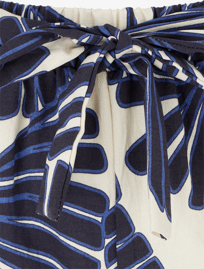 Pantalon droit motif feuillage - Marine - 3