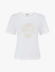 T-shirt uni à broderie feuille - Blanc - 1