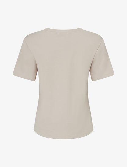 T-shirt uni à broderie feuille - Beige - 2