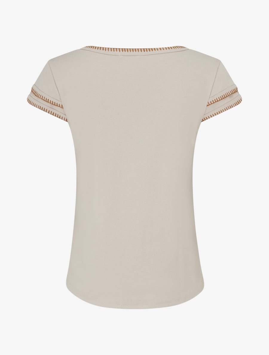 T-shirt uni à manches courtes stylisées - Beige - 2
