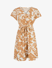 Robe mi-longue imprimé feuilles et irisée - Camel - 1