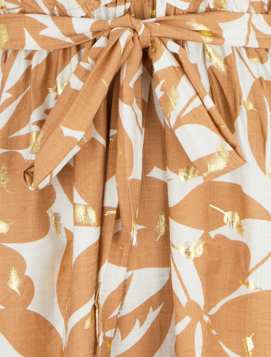 Robe mi-longue imprimé feuilles et irisée - Camel - 3