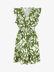 Robe imprimé feuillage à taille élastiquée - Kaki - 1
