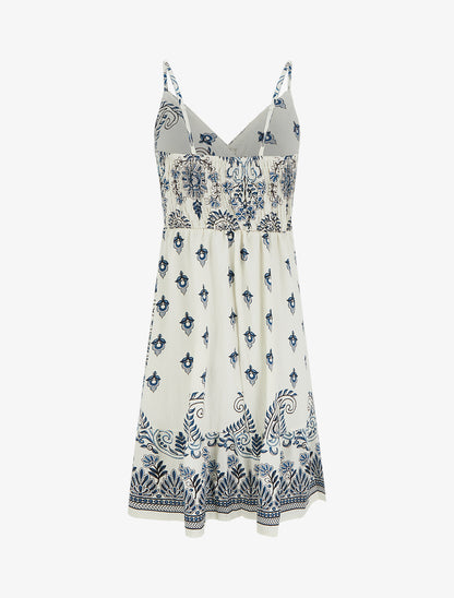 Robe imprimé foulard et fines bretelles - Marine - 2