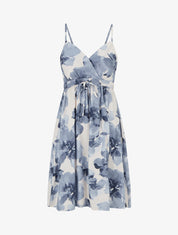 Robe mi-longue imprimé floral - Bleu gris - 1