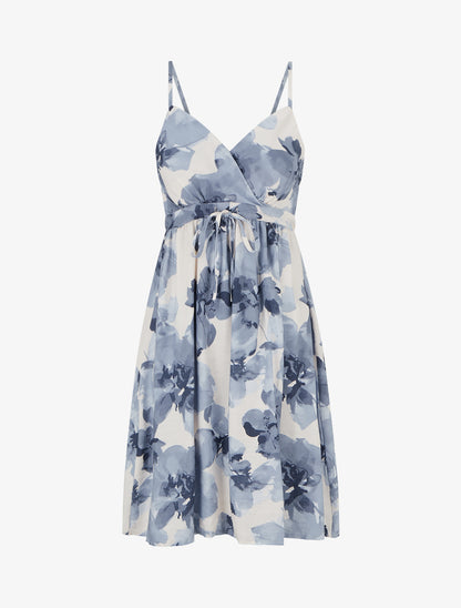Robe mi-longue imprimé floral - Bleu gris - 1