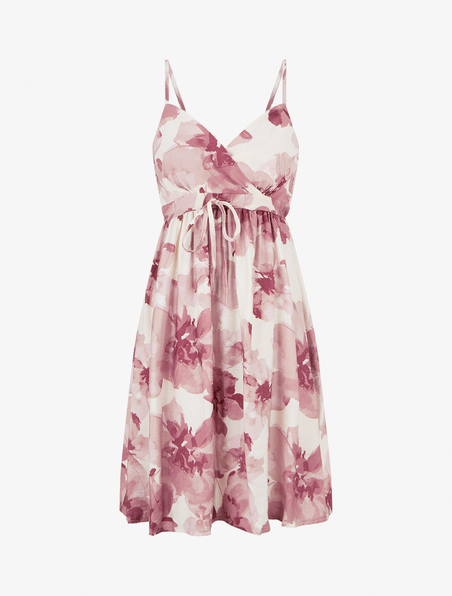 Robe mi-longue imprimé floral - Vieux rose - 1