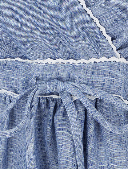 Robe mi-longue à col cache-coeur - Bleu - 3