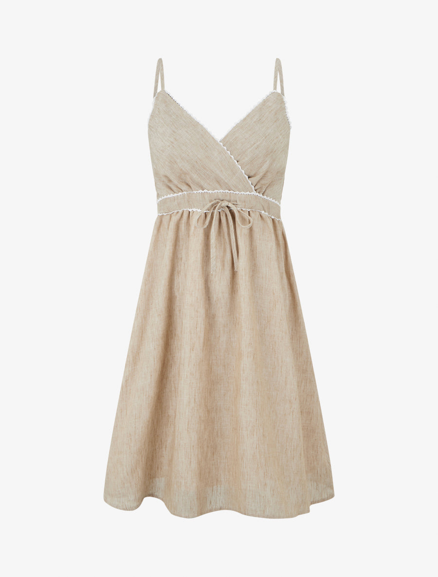 Robe mi-longue à col cache-coeur - Taupe - 1