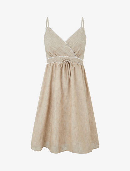 Robe mi-longue à col cache-coeur - Taupe - 1