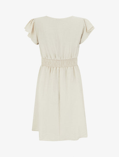 Robe mi-longue élastiquée à buste brodé - Beige - 2