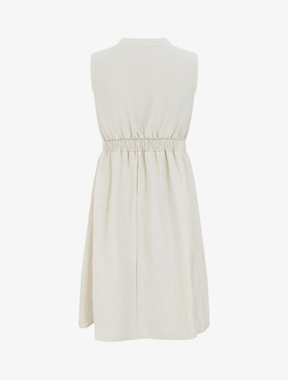 Robe mi-longue élastiquée à buste brodé - Beige - 2