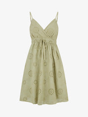 Robe mi-longue à motif floral ajouré - Kaki - 1