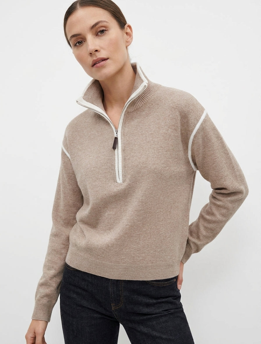 Gerade geschnittener Pullover mit Stehkragen und Reißverschluss - Maulwurf