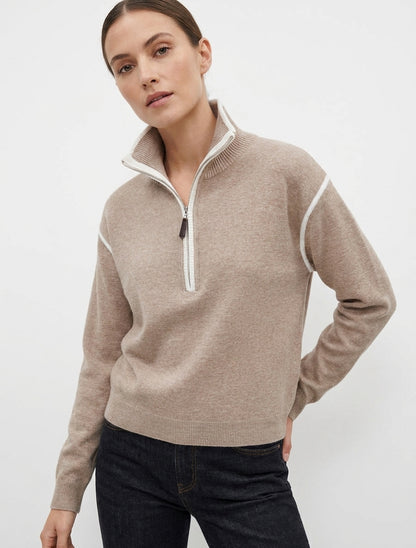 Gerade geschnittener Pullover mit Stehkragen und Reißverschluss - Maulwurf