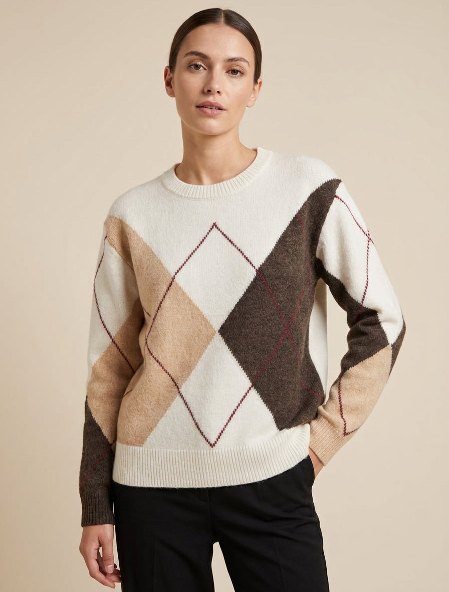 Strickpullover mit Colorblock-Muster - Beige
