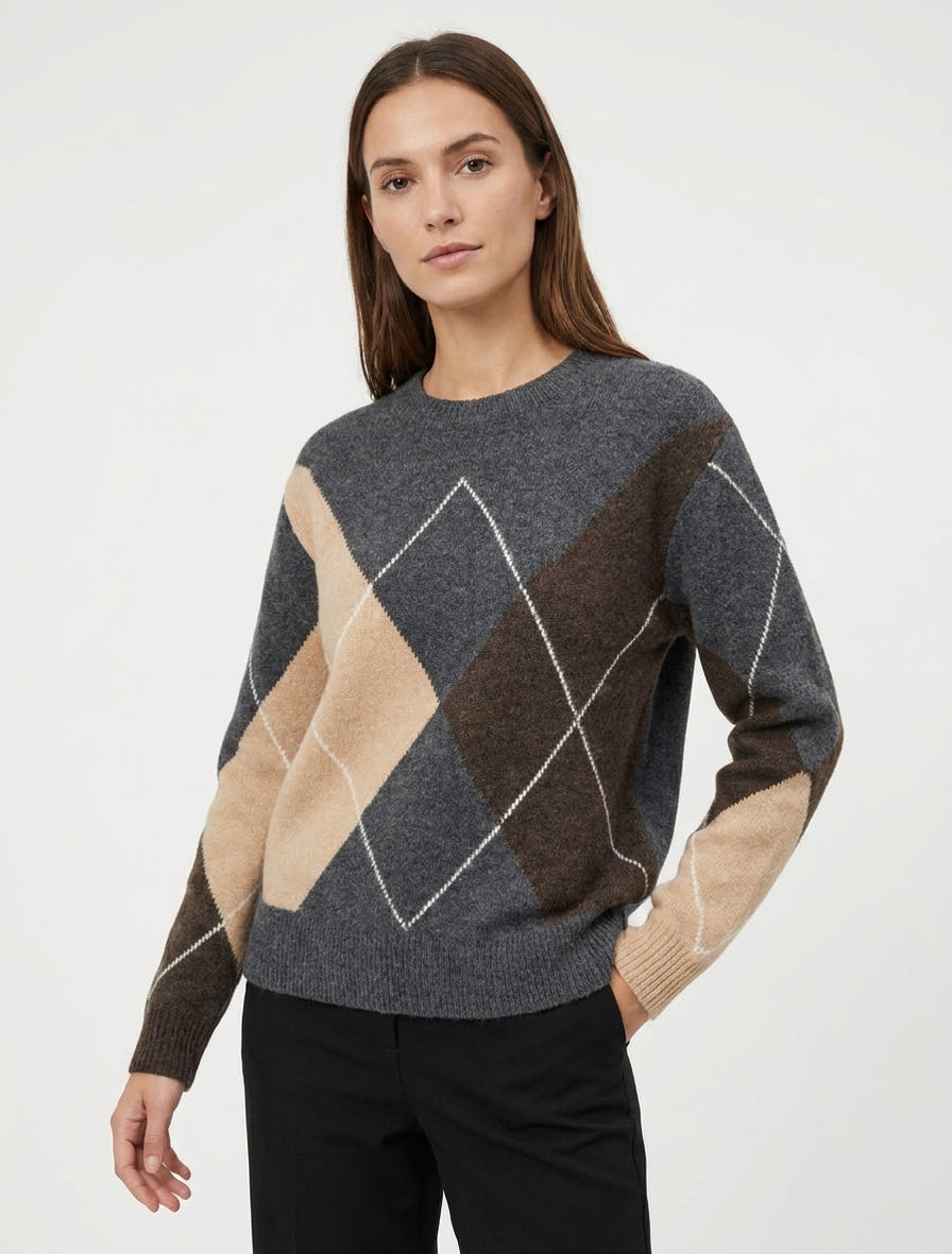 Strickpullover mit Colorblock-Muster - Grau