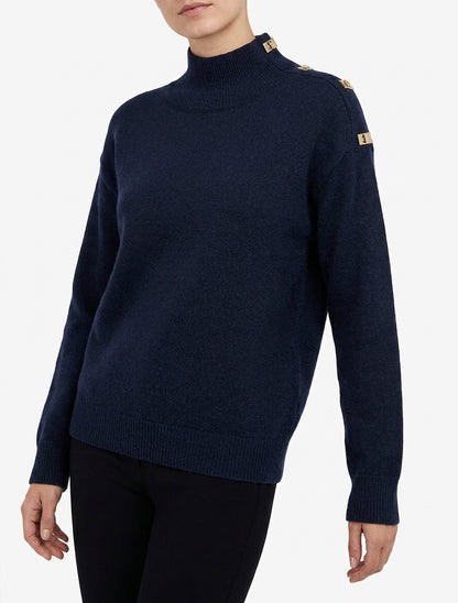 Gerader Pullover mit Stehkragen und Metallknöpfen - Marine