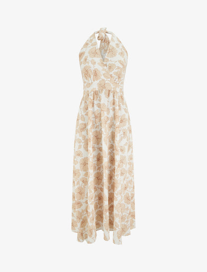 Robe longue dos nu imprimé floral - Beige - 1