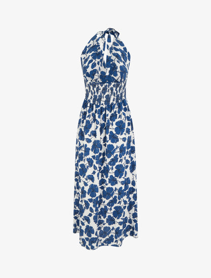 Robe longue dos nu imprimé floral - Marine - 2