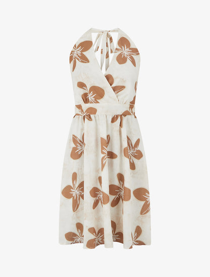 Robe mi-longue dos nu imprimé grandes fleurs - Terracotta - 1