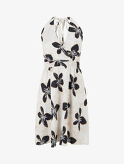 Robe mi-longue dos nu imprimé grandes fleurs - Bleu nuit - 1