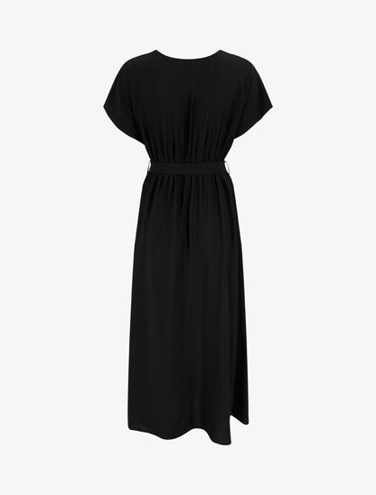 Robe longue manches courtes à col fantaisie - Noir - 2