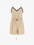 Combishort à fines bretelles et col fantaisie - Beige - 1