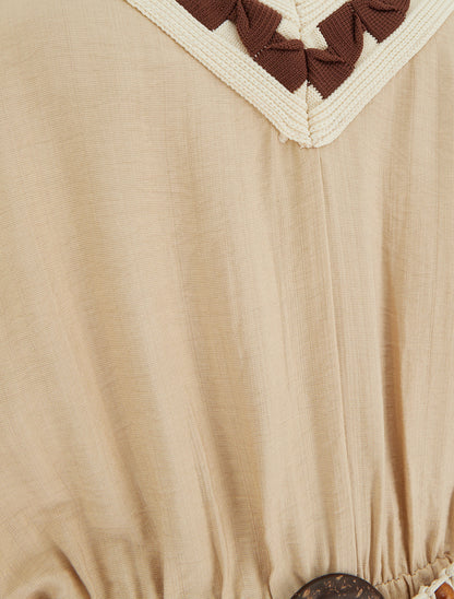 Combishort à fines bretelles et col fantaisie - Beige - 3