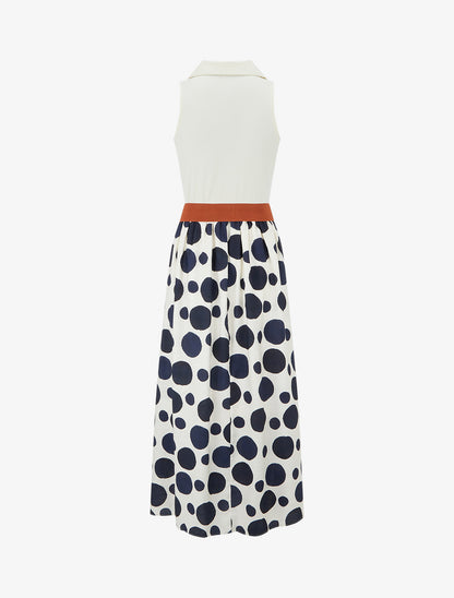 Robe longue à boutons fantaisies et imprimé gros pois - Marine - 2
