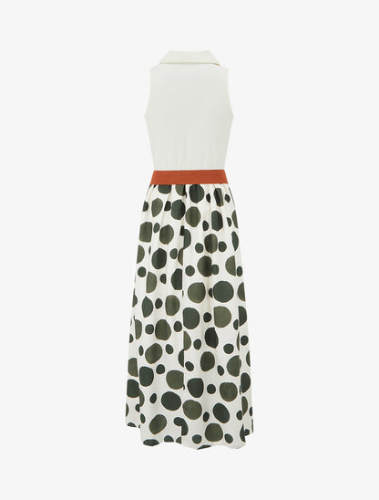 Robe longue à boutons fantaisies et imprimé gros pois - Vert foncé - 2