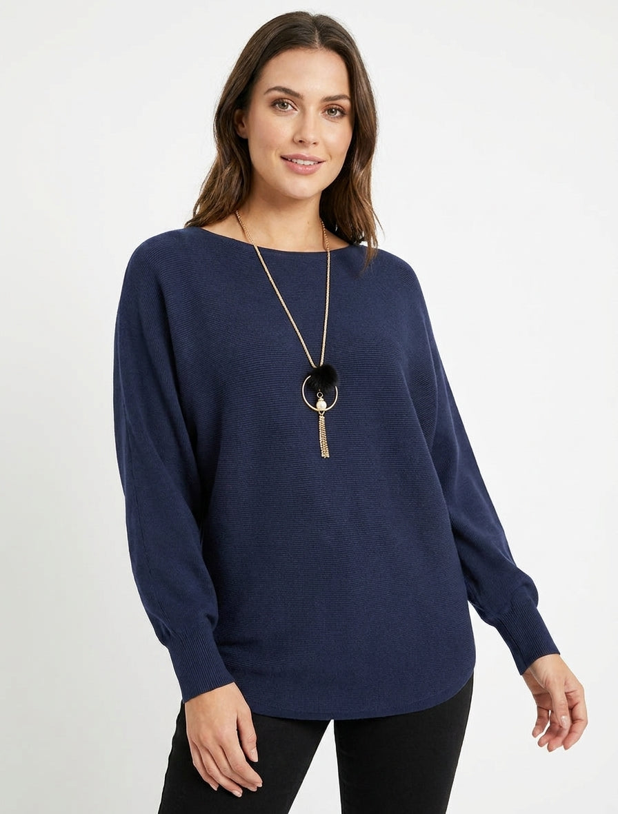 Gerader Pullover mit Fledermausärmeln - Marine
