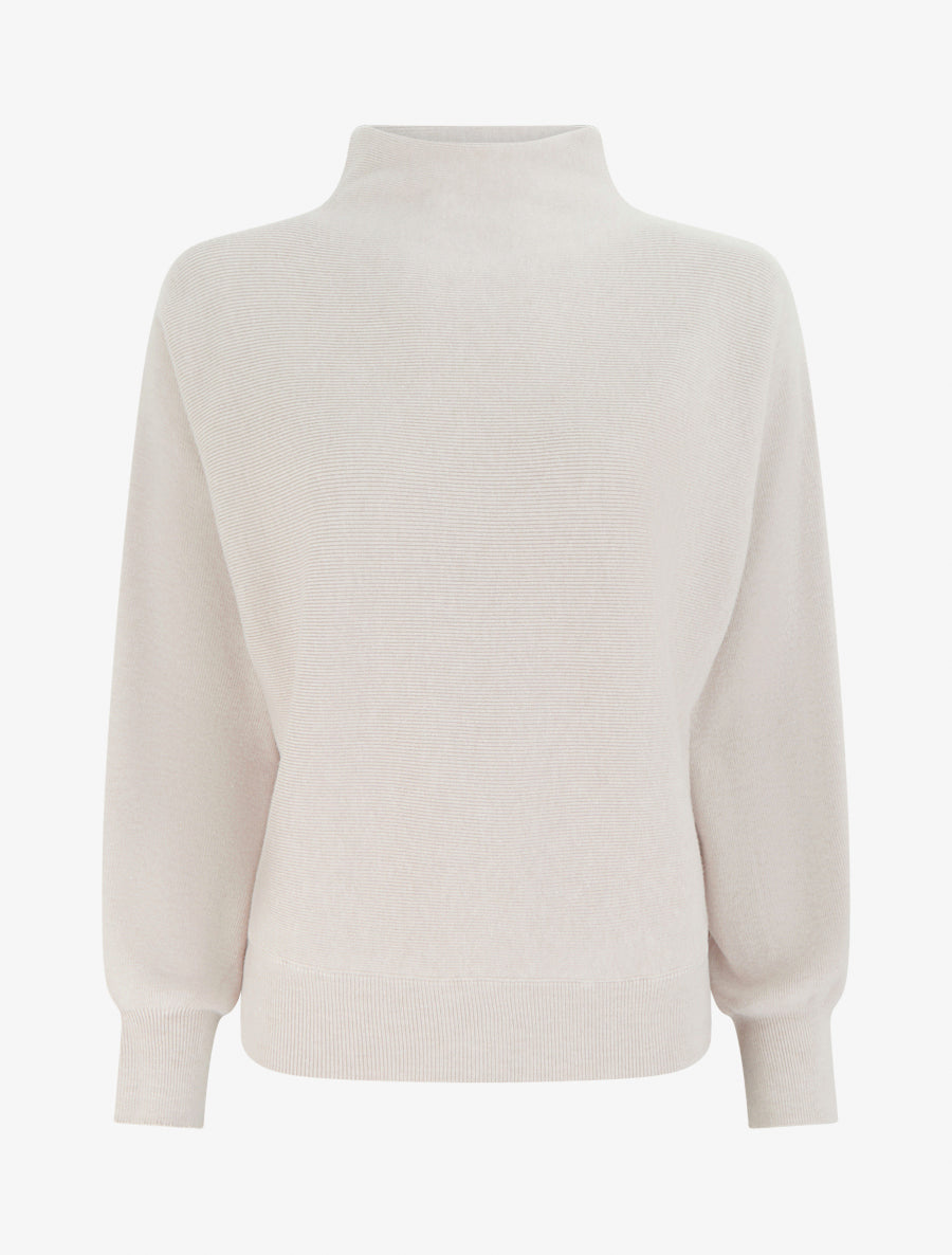 Pull droit à col montant et manches chauve-souris - Beige - 1