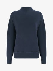 Pull ample à col montant et couture fantaisie - Marine - 1