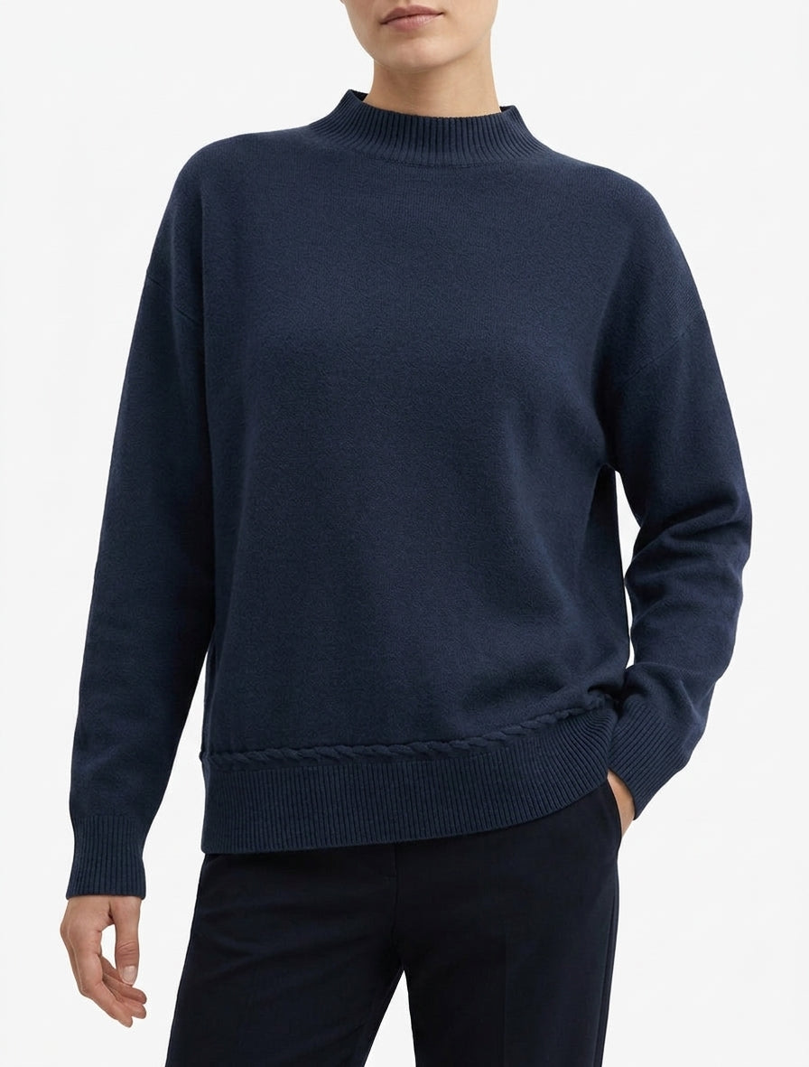 Weit geschnittener Pullover mit Stehkragen und Ziernaht - Marine