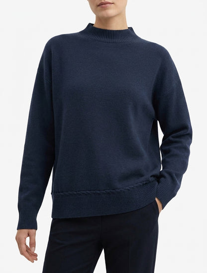 Weit geschnittener Pullover mit Stehkragen und Ziernaht - Marine