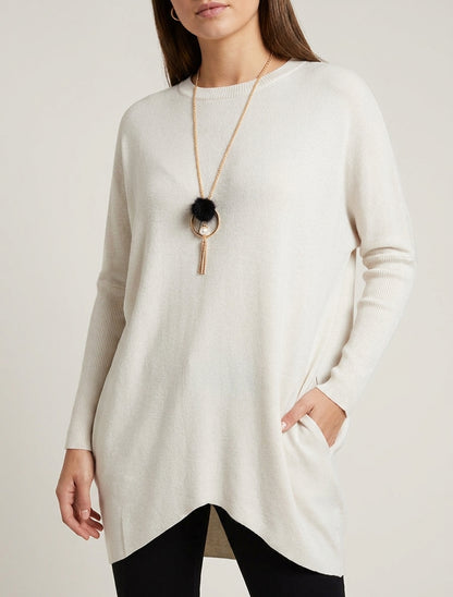 Asymmetrischer einfarbiger langer Pullover - Ecru