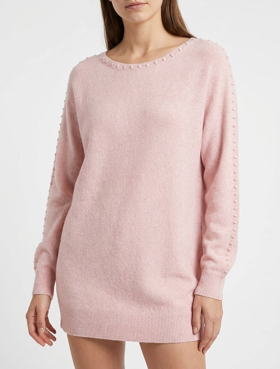 Einfarbiger Pullover mit strukturiertem Detail - Rose