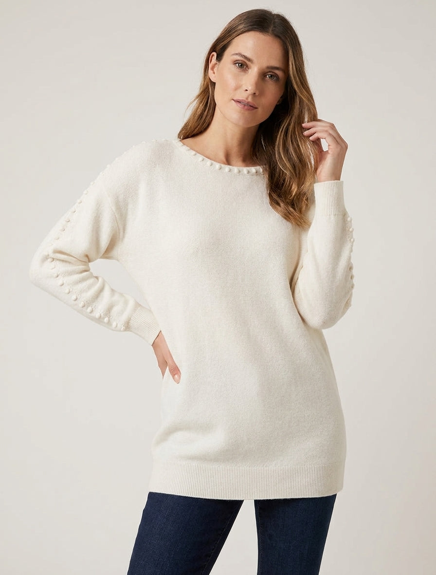 Einfarbiger Pullover mit strukturiertem Detail - Ecru