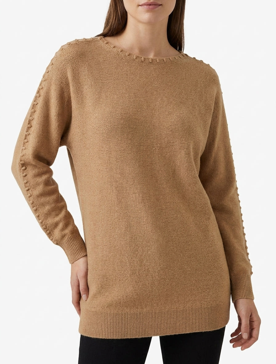 Einfarbiger Pullover mit strukturiertem Detail - Kamel