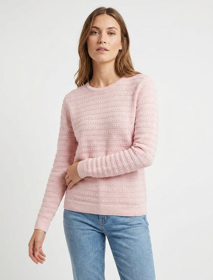 Texturierter einfarbiger Pullover mit Rundhalsausschnitt - Rose