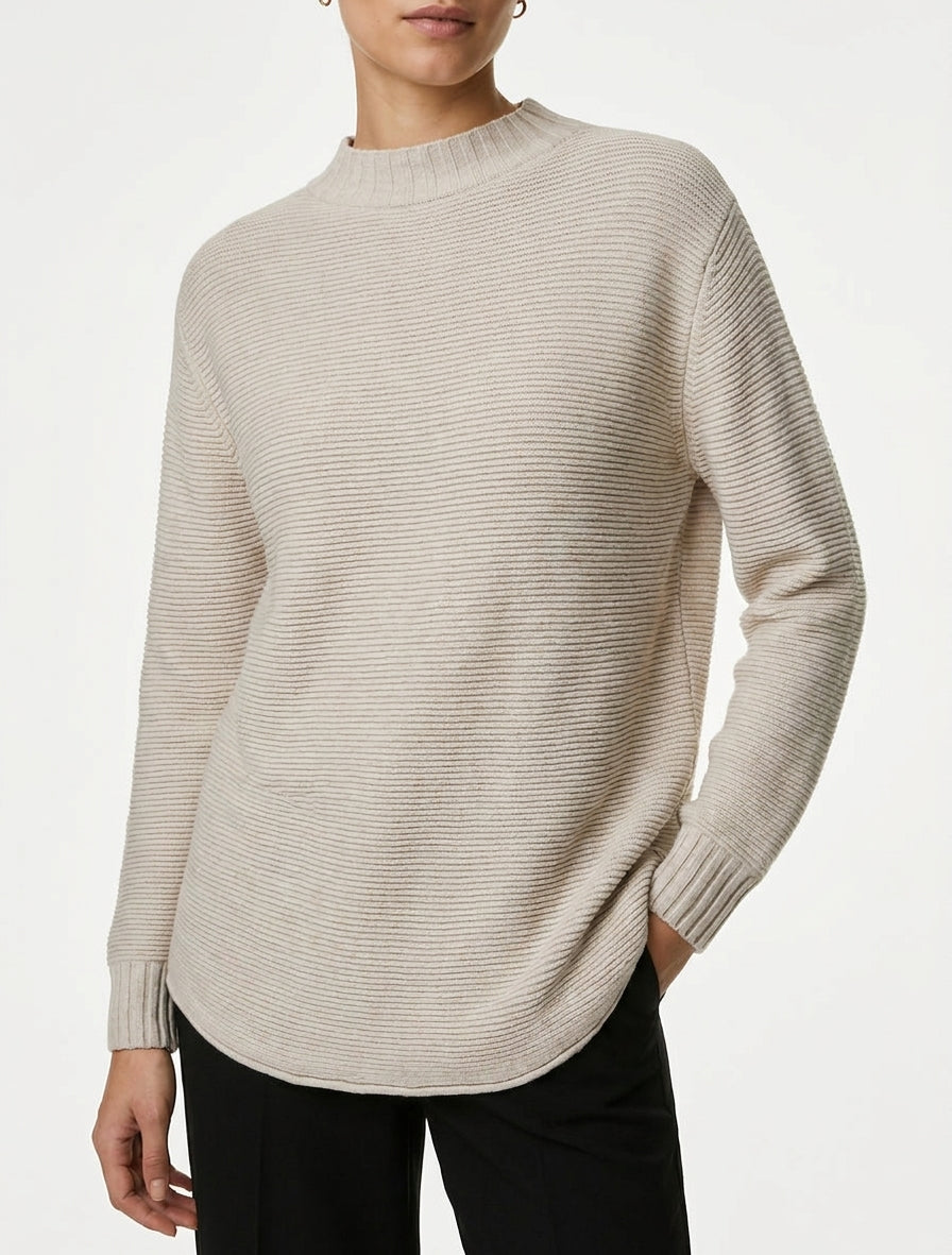Weit geschnittener Pullover mit Stehkragen - Hellmaulwurf