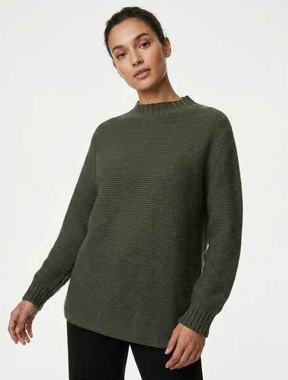Weit geschnittener Pullover mit Stehkragen - Kaki