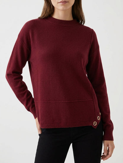 Unifarbener Pullover mit Ösenbesatz - Bordeaux