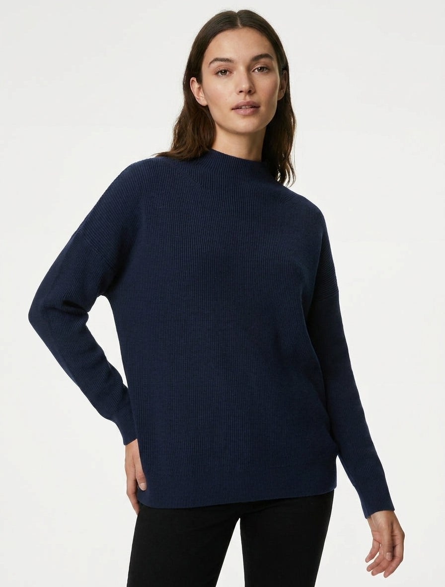 Klassischer gerader Pullover mit Stehkragen - Marine