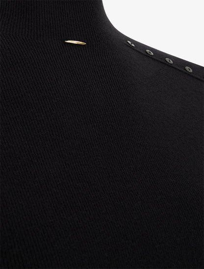Pull droit à col montant et boutons décoratifs - Noir - 3