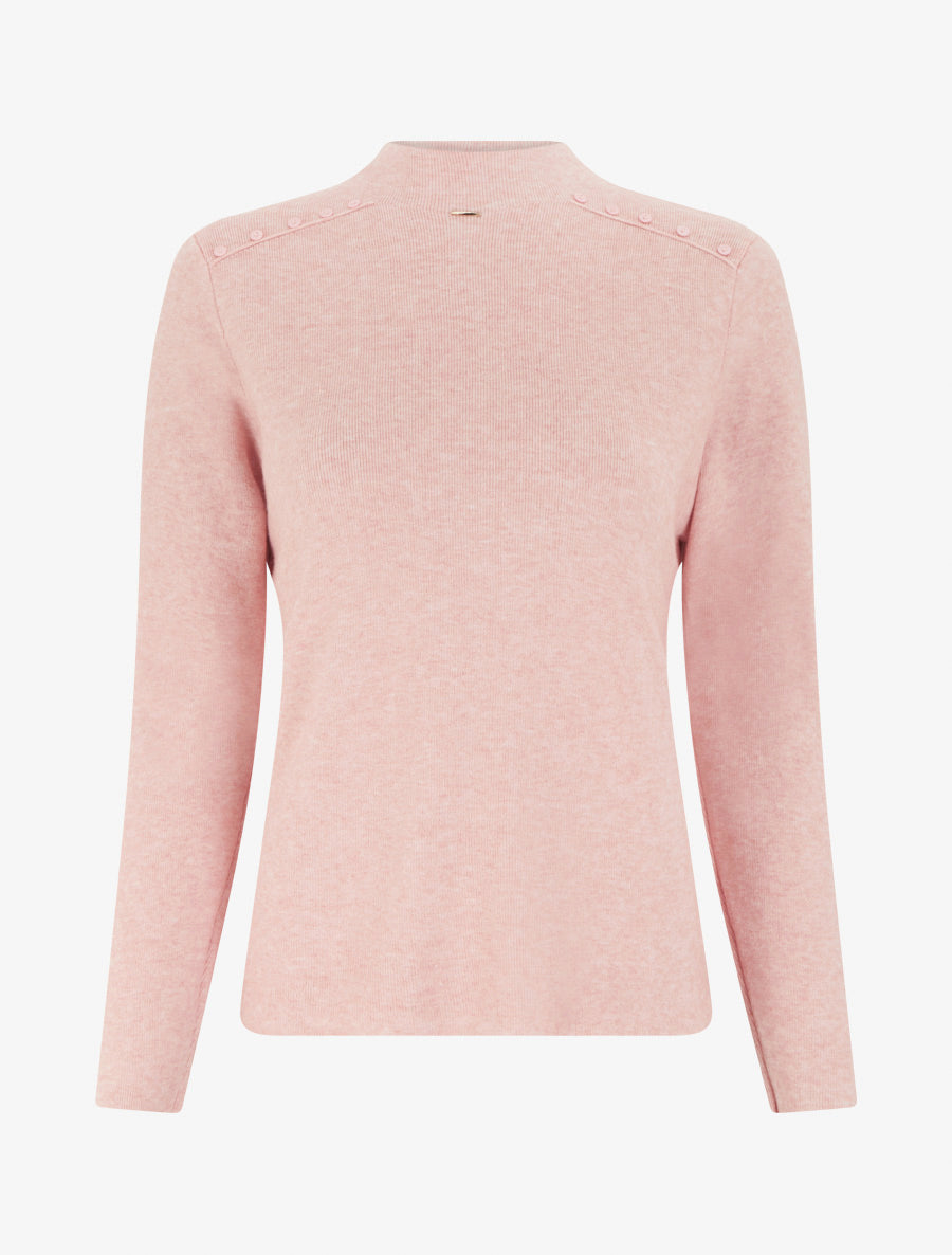 Pull droit à col montant et boutons décoratifs - Rose - 1