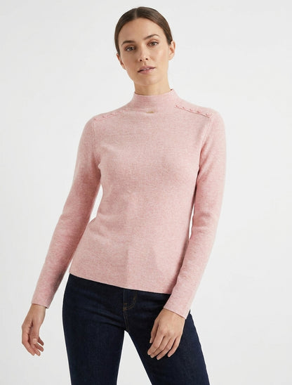 Gerader Pullover mit Stehkragen und dekorativen Knöpfen. - Rose