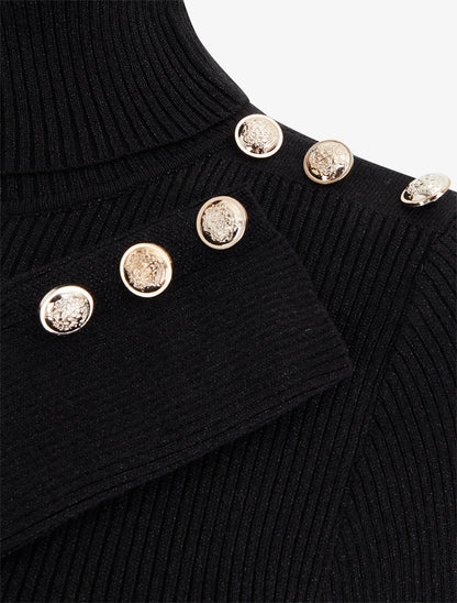 Pull en maille côtelée pailleté à col roulé - Noir - 3